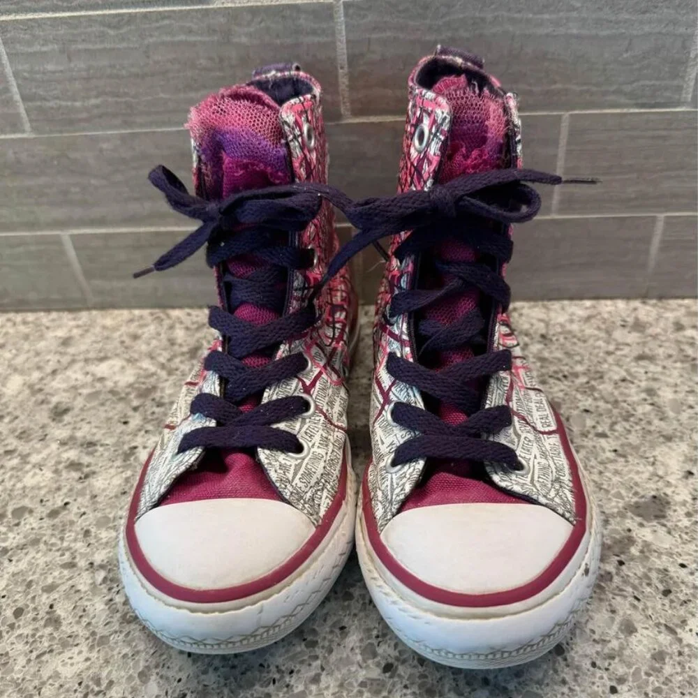 Converse Chuck Taylor Party Pink and Purple Hi Tops with Tulle-Junior Size‎ 12